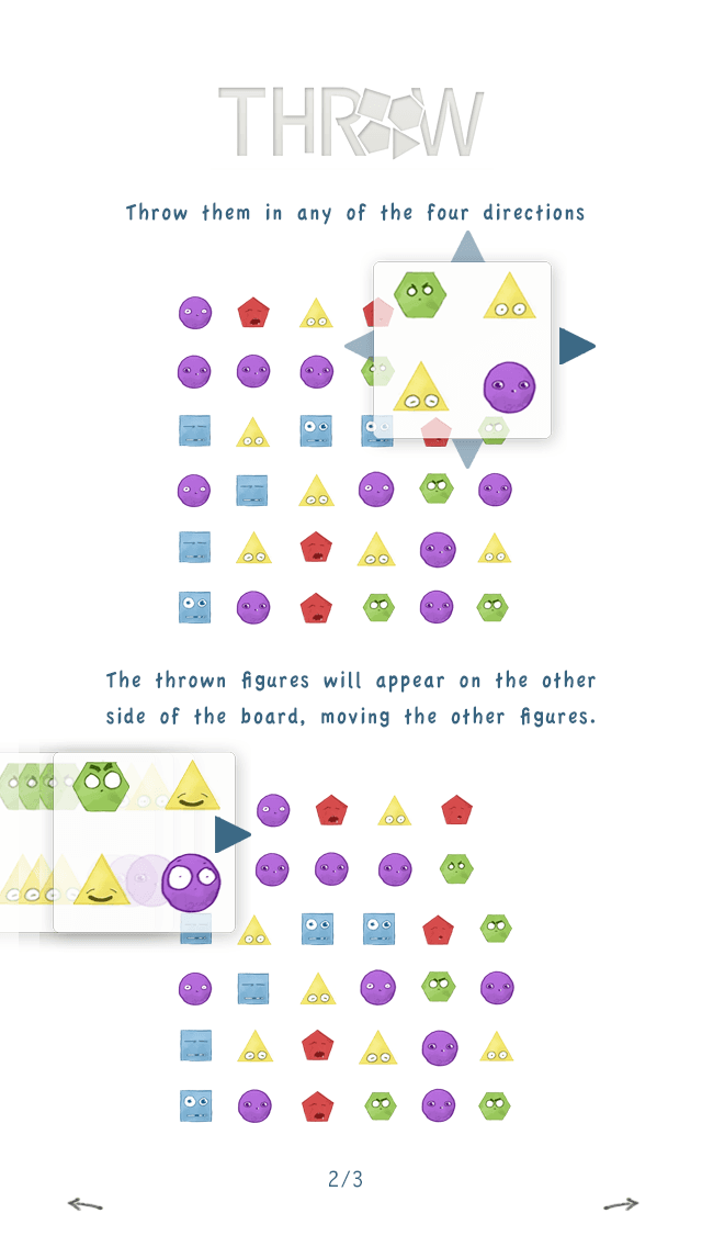 Throw! tutorial screen showing how selected pieces move across the board